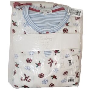 PJ SALVAGE Pajama Set Women Candy Cane Waffle Knit Thermal Ski Top And Pants NWT